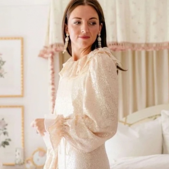 Antonio Melani Blouse NICOLA BATHIE Sequined Long Sleeve Champagne Gold Large - Picture 3 of 5